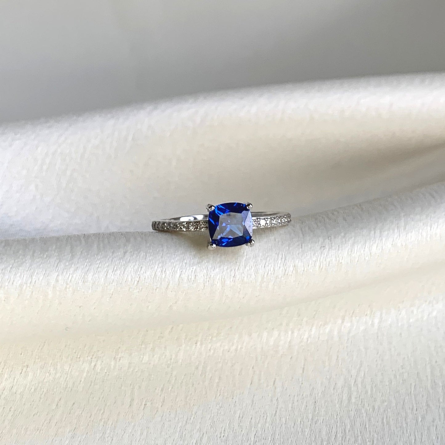 Cushion Ring with Lab Grown Sapphire