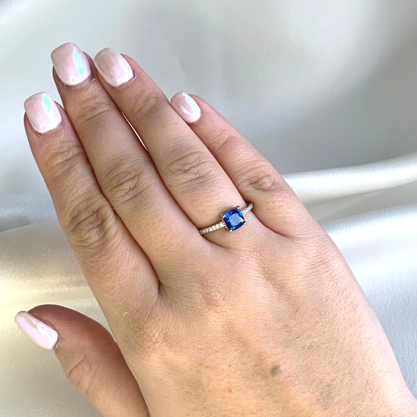 Cushion Ring with Lab Grown Sapphire