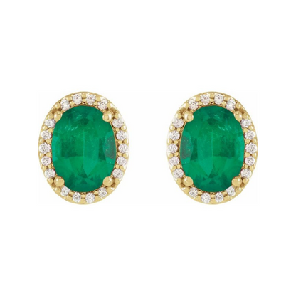 Oval Emerald Halo Earrings